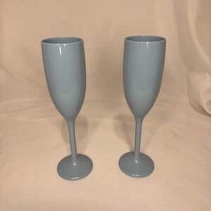 Dusty Blue Champagne Flute Wine Glass Set